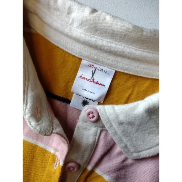 Hanna Andersson Girls Mustard Pink Striped Rugby Polo Dress Size 12 150cm - Picture 2 of 3